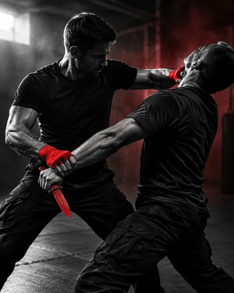 Practicante de krav maga bloqueando un ataque en un entrenamiento de defensa personal