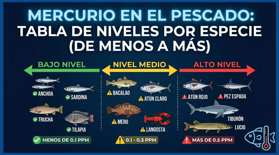 Mercurio en el pescado: tabla de niveles por especie (de menos a más)