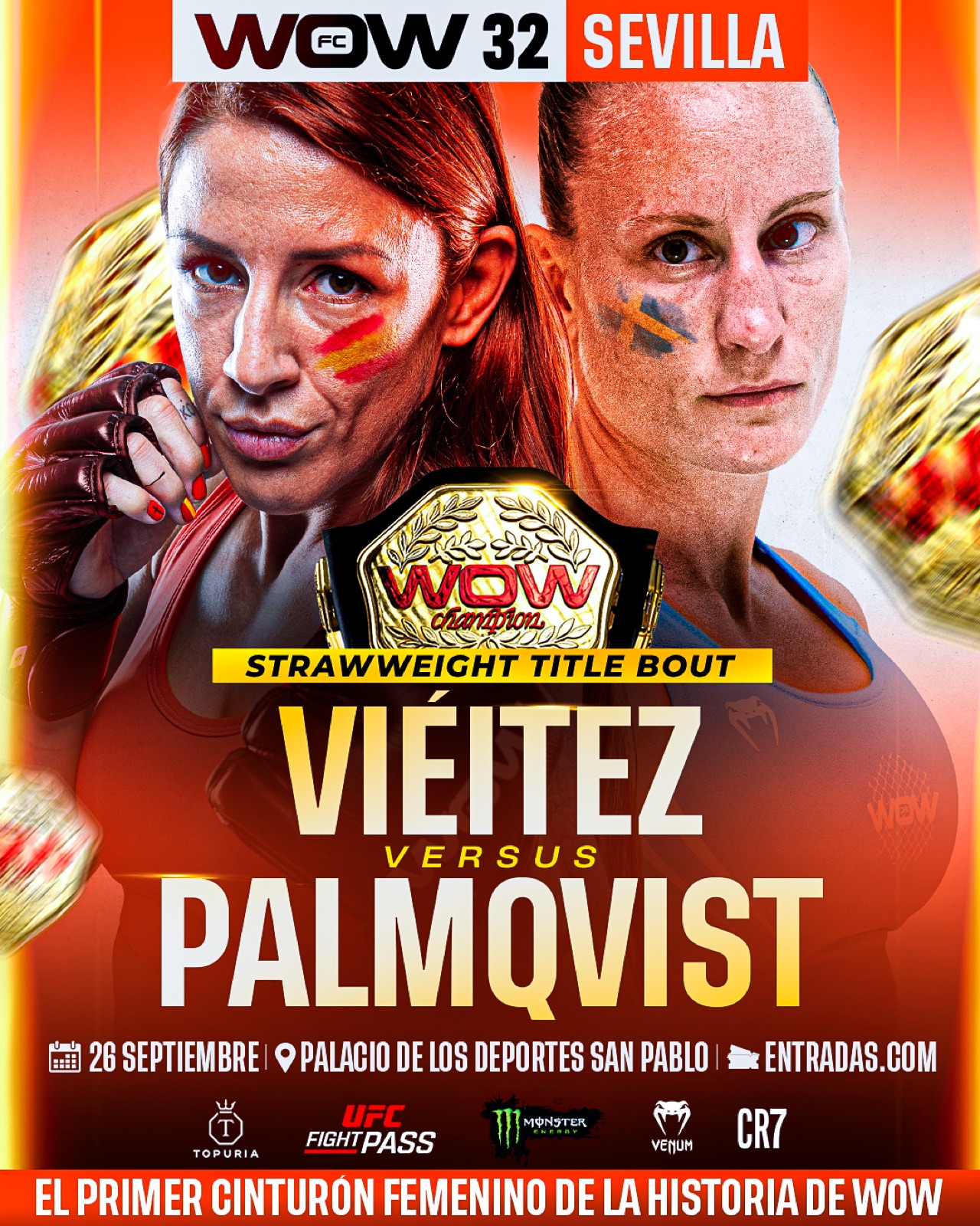 Cartel del combate viéitez contra palmqvist, el primer cinturón femenino de la historia de wow