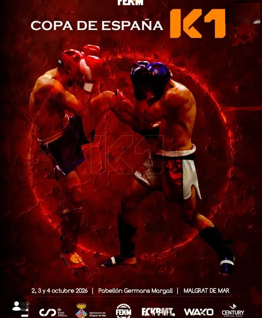 Cartel de la Copa de España de K1 y Muay Thai, 2, 3 y 4 de octubre de 2026, Pabellón Germans Margall, Malgrat de Mar