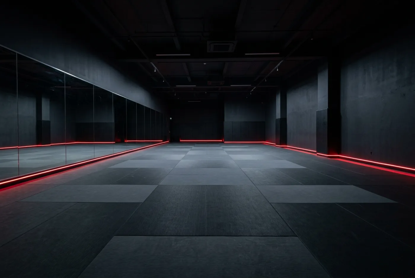 Zona de tatami para grappling y bjj con pared de espejos