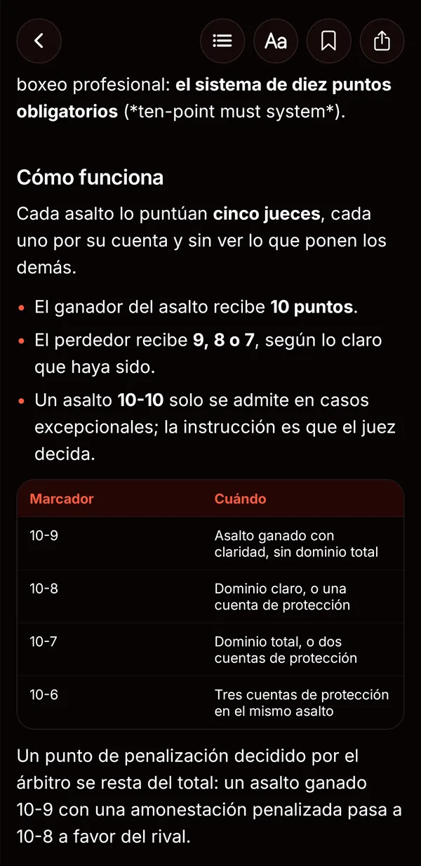Capítulo de puntuación del reglamento: el sistema de diez puntos