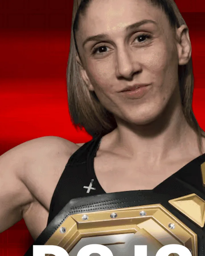 Isabel calvo con su cinturón de campeona, en el cartel del dojo arena