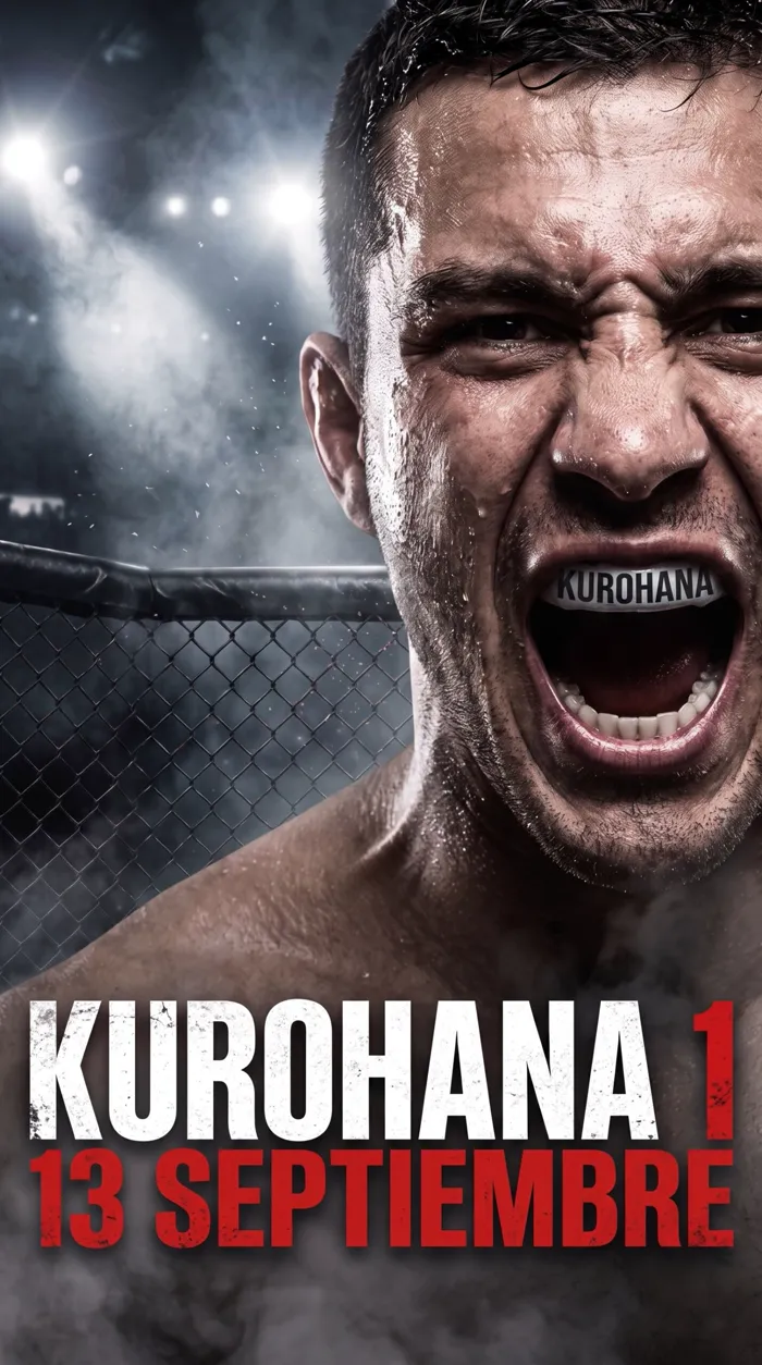 Cartel de kurohana 1, 13 de septiembre: luchador gritando con un protector bucal con la palabra kurohana