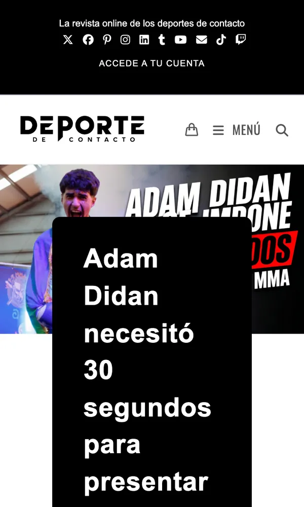Captura del artículo de deporte de contacto sobre el debut de adam didam