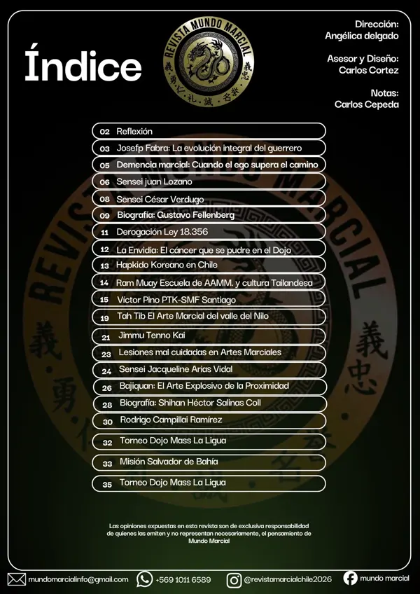 Índice del número de abril de 2026 de mundo marcial