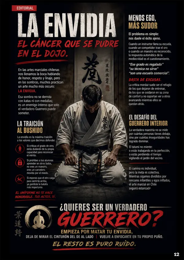 Página editorial de mundo marcial sobre la envidia en el dojo