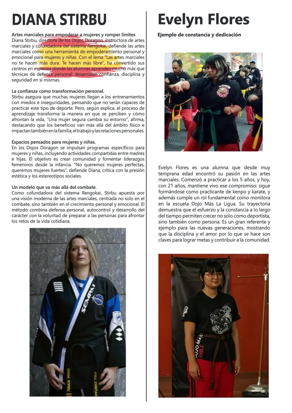 Página de mundo marcial sobre diana stirbu y evelyn flores