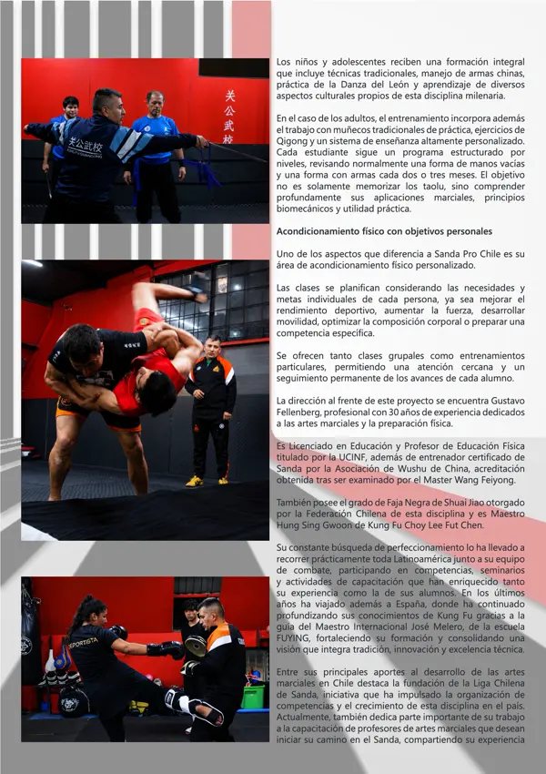 Página de mundo marcial sobre gustavo fellenberg y las clases de sanda pro chile