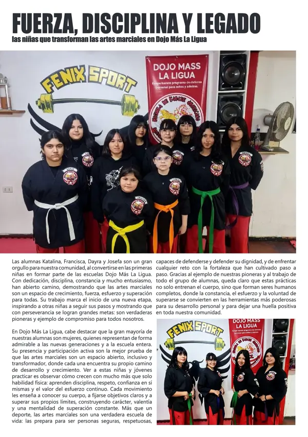 Página de mundo marcial sobre las alumnas de dojo más la ligua