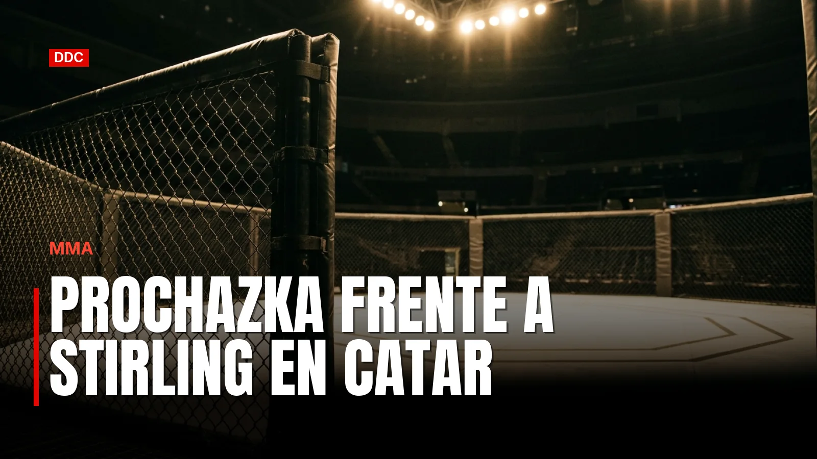 Interior de una jaula de artes marciales mixtas bajo la iluminación del pabellón.