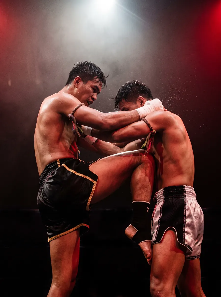 Rodillazo desde el clinch en un combate de muay thai