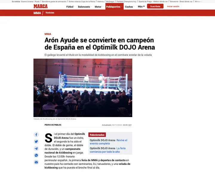 Recorte de marca: arón ayude se convierte en campeón de españa en el optimilk dojo arena