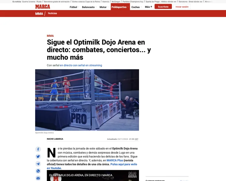 Recorte de marca con la cobertura en directo del dojo arena