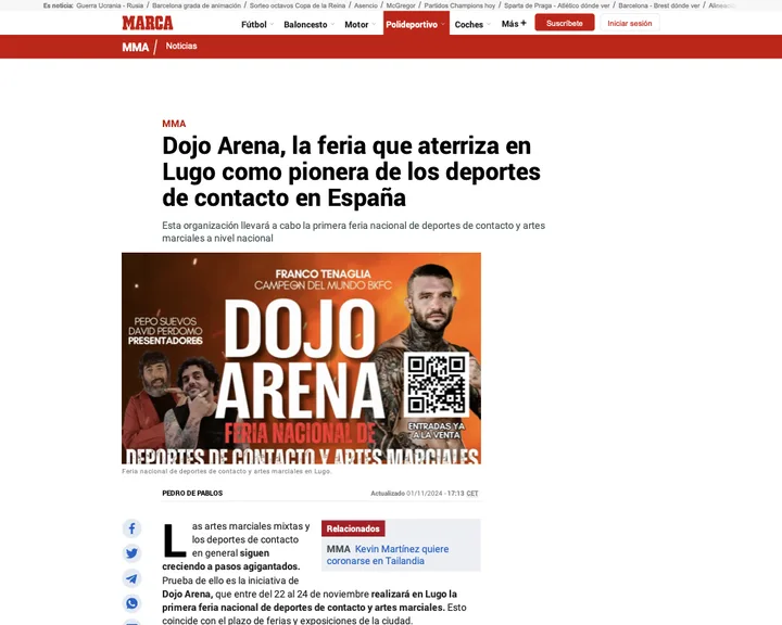 Recorte de marca sobre la llegada del dojo arena a lugo