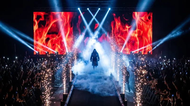 Entrada de un luchador con humo y focos