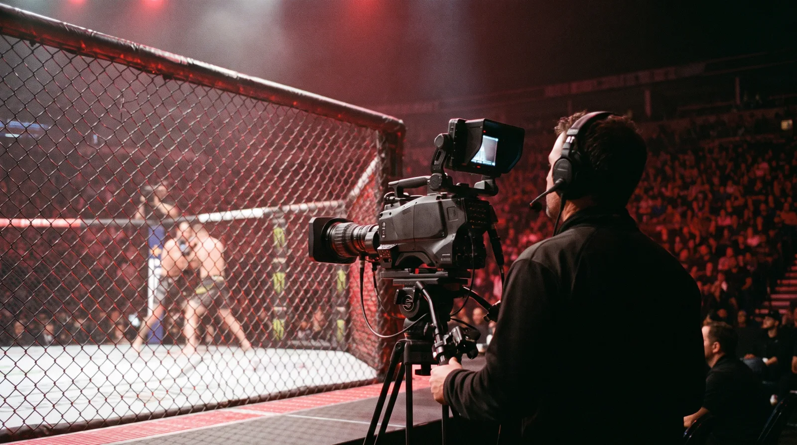Plano de programa: cámara junto a la jaula durante un combate