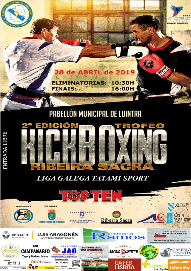Cartel de la 2ª edición del trofeo kickboxing ribeira sacra, 20 de abril de 2019