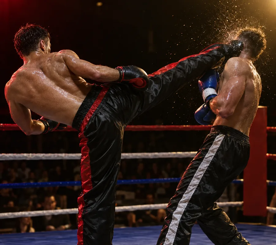 Full contact en el ring: patada alta a pleno contacto