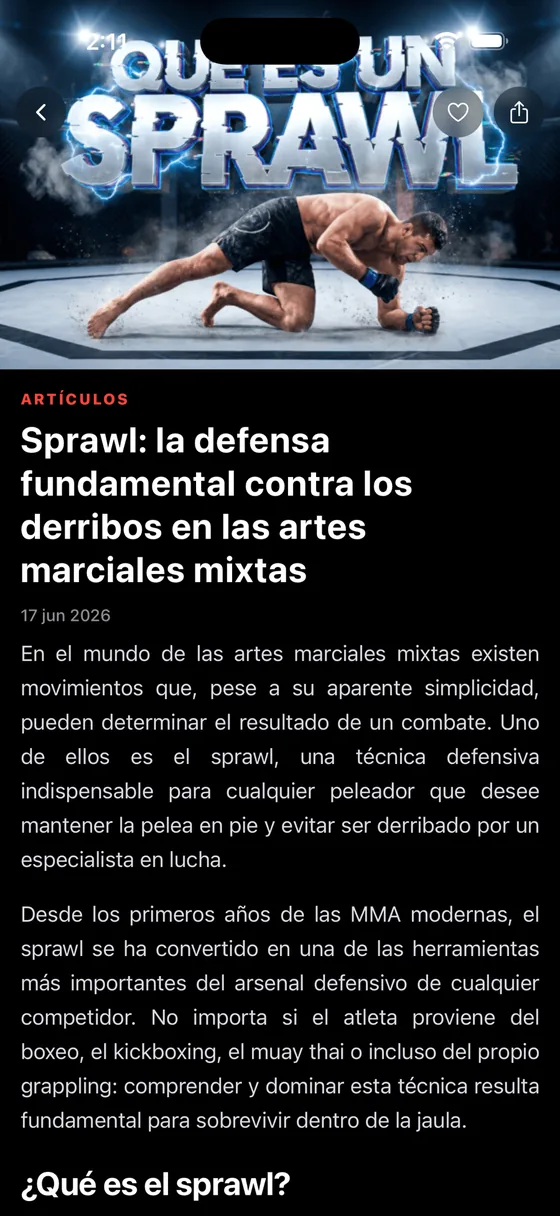 Pantalla del podcast en la aplicación de deporte de contacto