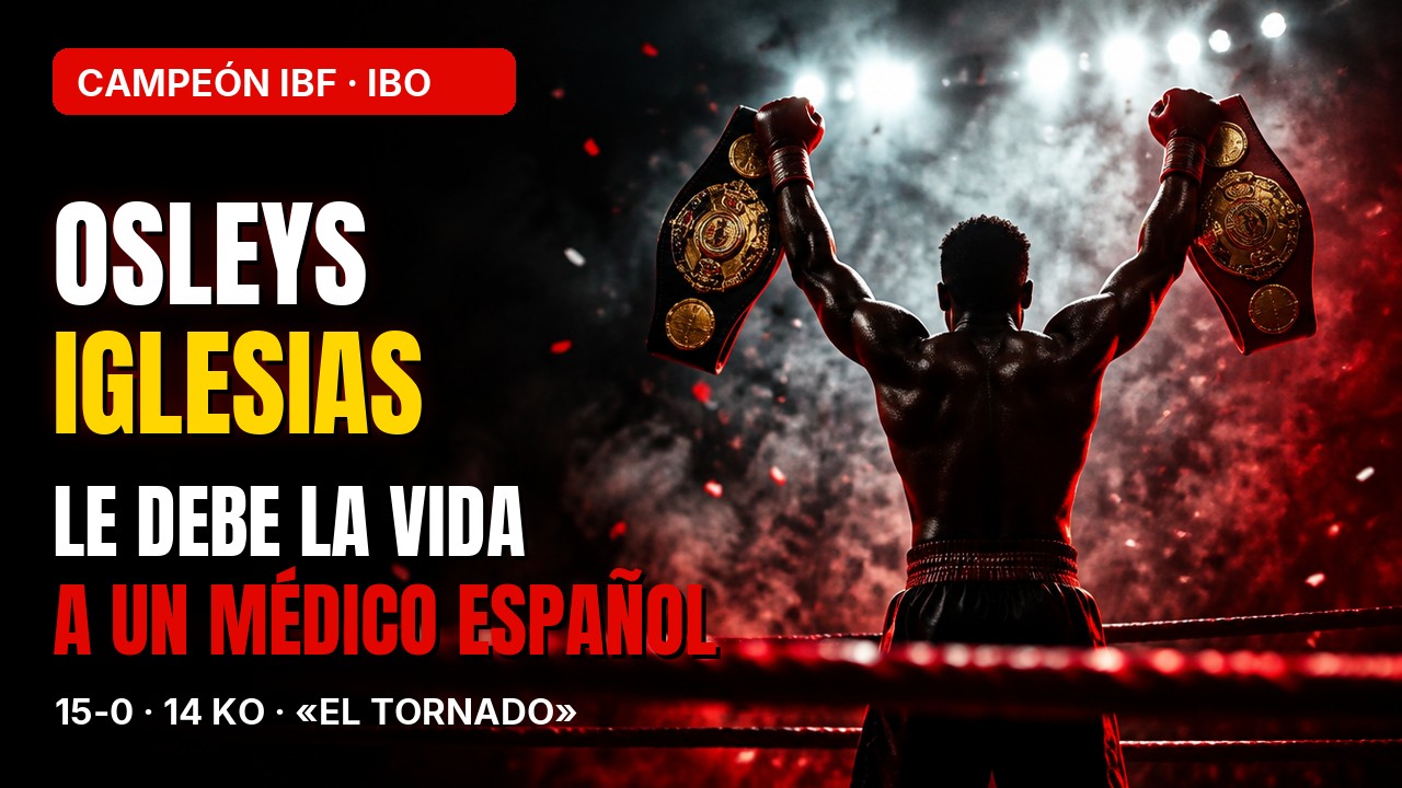 Osleys iglesias, campeón mundial ibf e ibo del peso supermedio, con los cinturones en alto