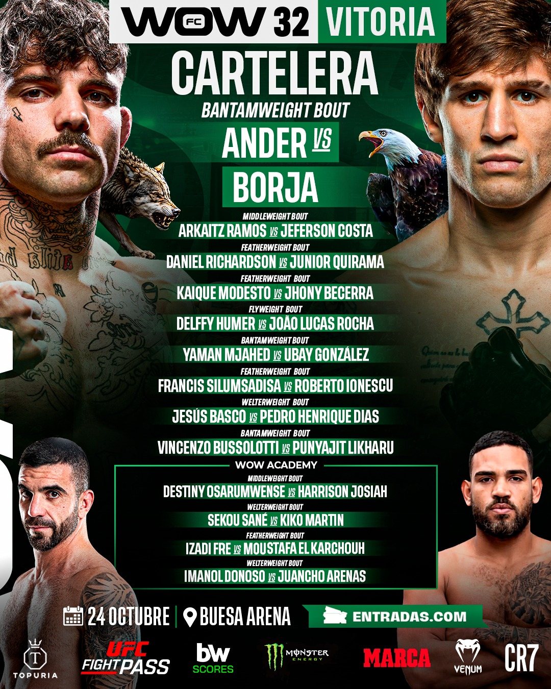 Cartelera completa de wow 33 vitoria: ander sánchez contra borja garcía